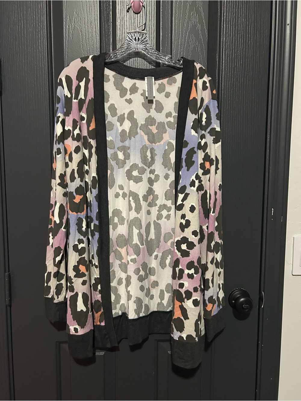 Honeyme Multicolor Leopard Print Open Cardigan with Black Trim